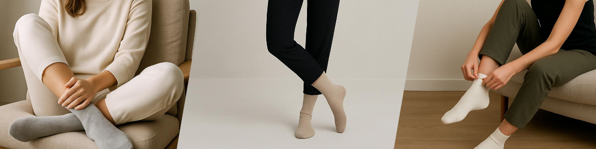   Frau trägt minimalistische Premium-Socken von UMOR SOX