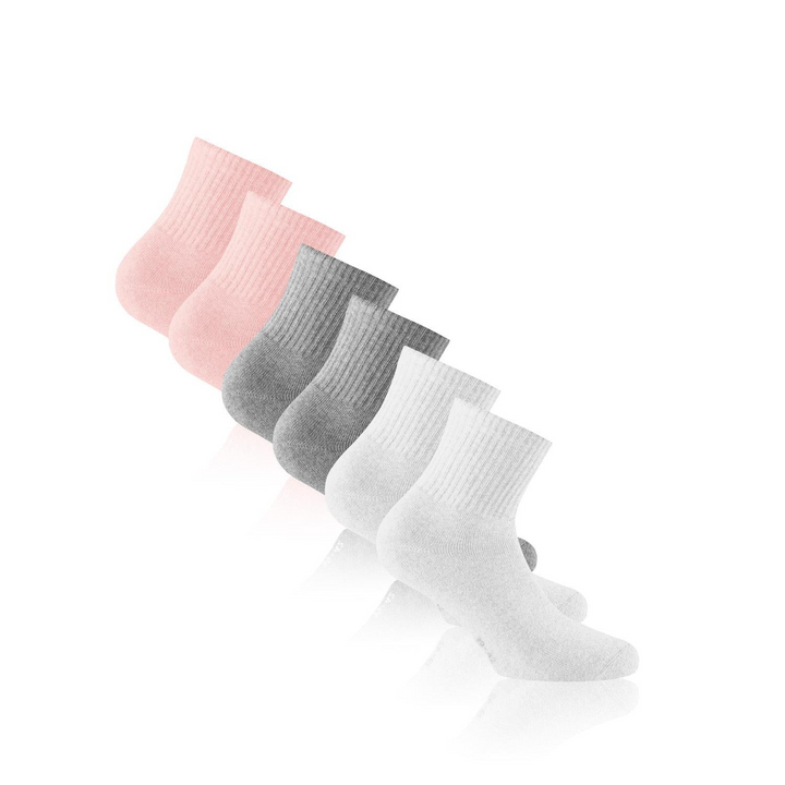 Sportsocken Quarter Damen 3er Pack weiss grau rosa – atmungsaktiv