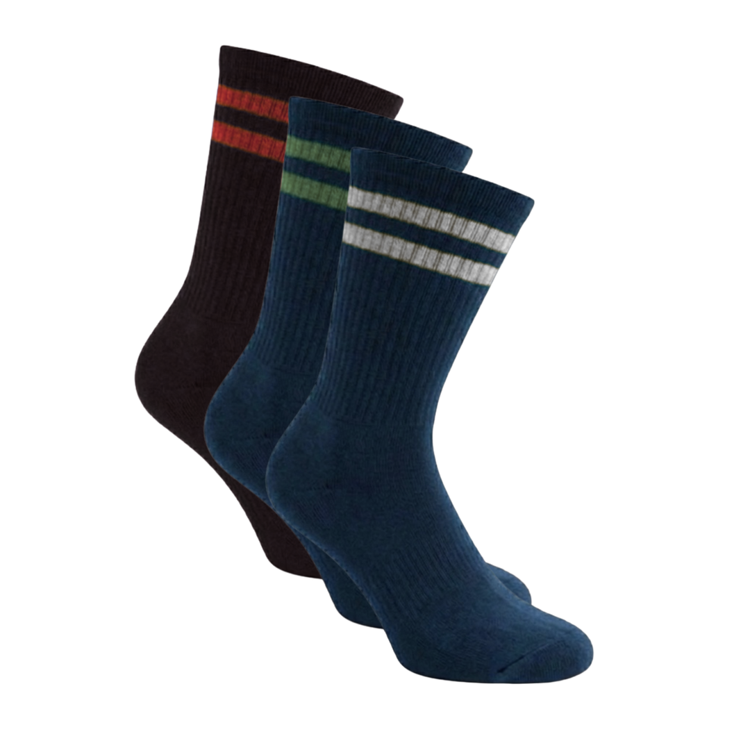 Sportsocken 3er Pack Farbe Mix mit Streifen in klassische Höhe